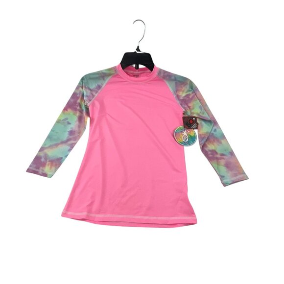 Suzzi Activewear Girls Tie-Dye Long Sleeve Rash Guard Swim Shirt L Pink UPF 50+ - Picture 7 of 9